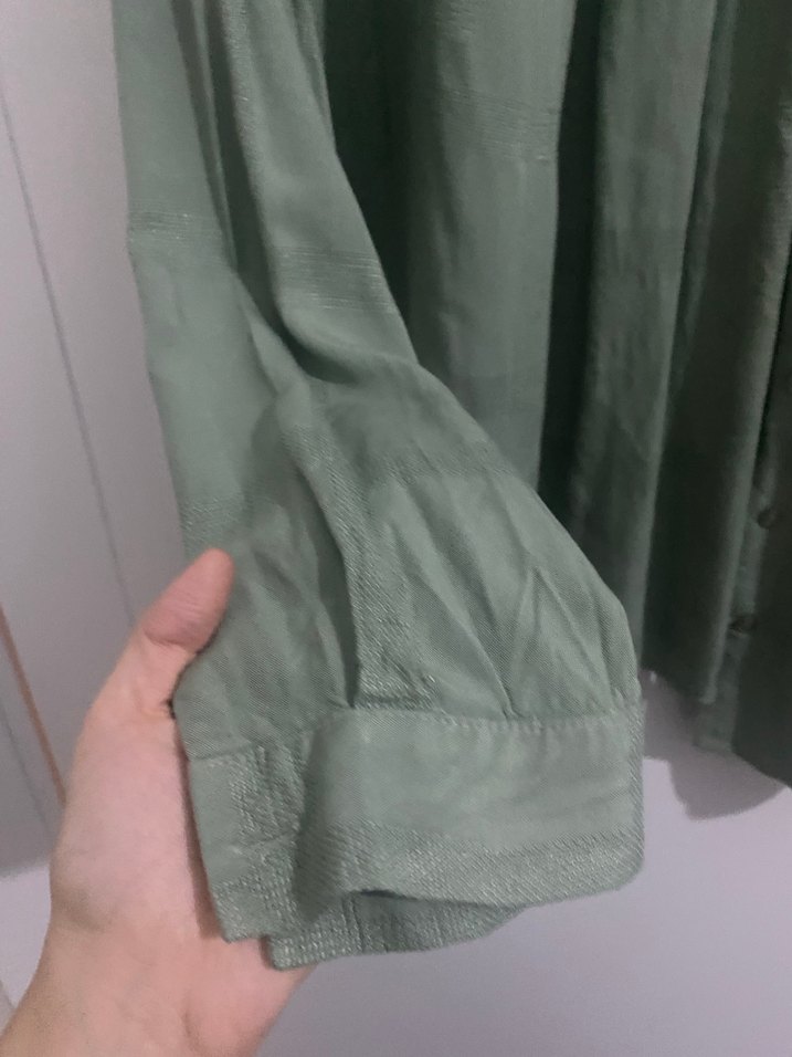 Düğmeli, Uzun Kollu Kadın Keten Gömlek - Görsel 3