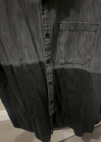 Gri Denim Düğmeli Uzun Kollu Erkek Gömlek - Görsel 6