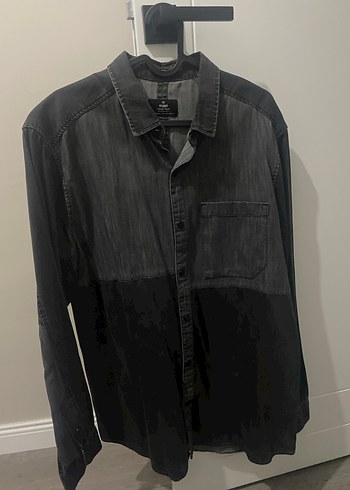 Gri Denim Düğmeli Uzun Kollu Erkek Gömlek - Görsel 2