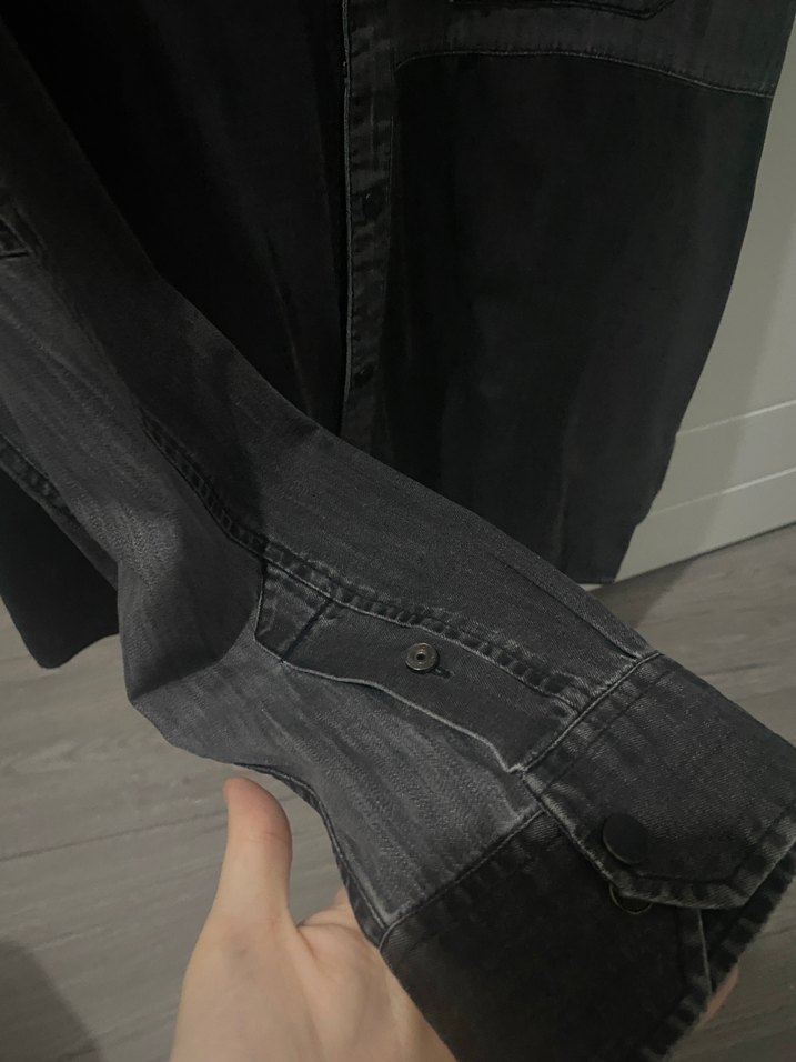 Gri Denim Düğmeli Uzun Kollu Erkek Gömlek - Görsel 5