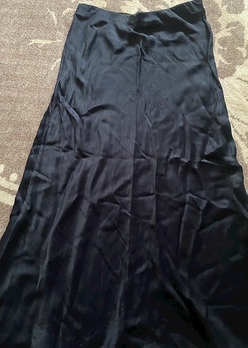 Lacivert Saten Drapeli Uzun Etek - Görsel 7