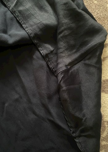 Lacivert Saten Drapeli Uzun Etek - Görsel 6