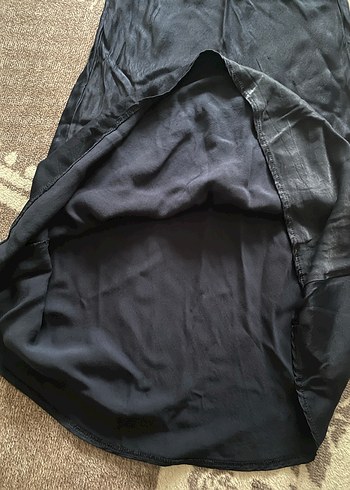 Lacivert Saten Drapeli Uzun Etek - Görsel 5