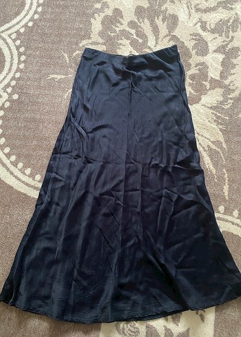 Lacivert Saten Drapeli Uzun Etek - Görsel 3