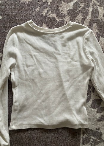 Uzun Kollu Beyaz Basic Keten Kadın Tişört - Görsel 8