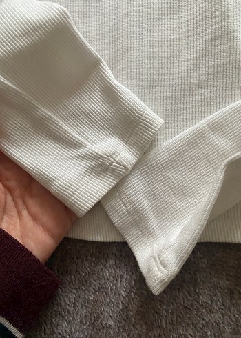 Uzun Kollu Beyaz Basic Keten Kadın Tişört - Görsel 6