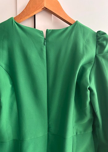 Yeşil V Yakalı Midi Uzun Kollu Elbise - Görsel 7