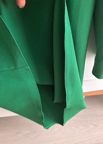 Yeşil V Yakalı Midi Uzun Kollu Elbise - Görsel 9