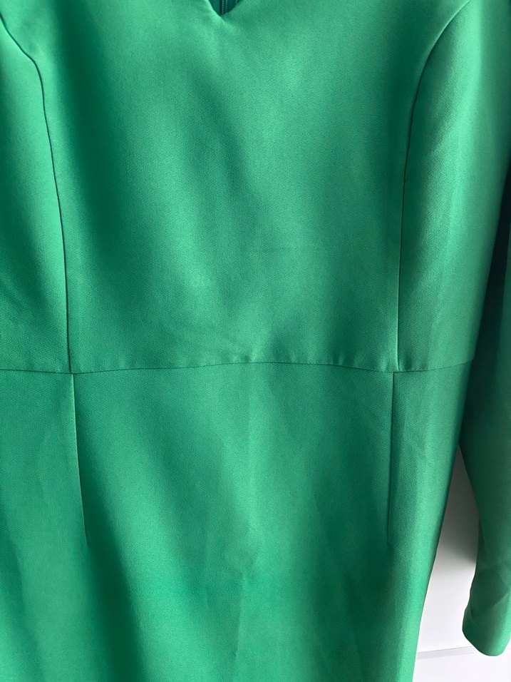 Yeşil V Yakalı Midi Uzun Kollu Elbise - Görsel 5