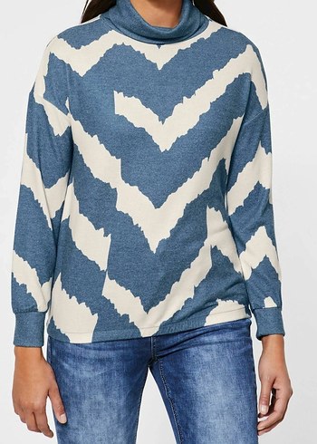 Kadın Mavi Gri Yüksek Yaka Batik Örgü Kazak Street one - Görsel 9