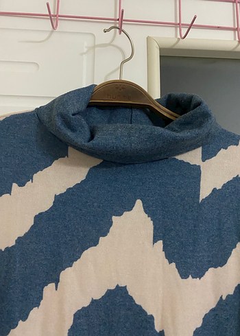 Kadın Mavi Gri Yüksek Yaka Batik Örgü Kazak Street one - Görsel 3