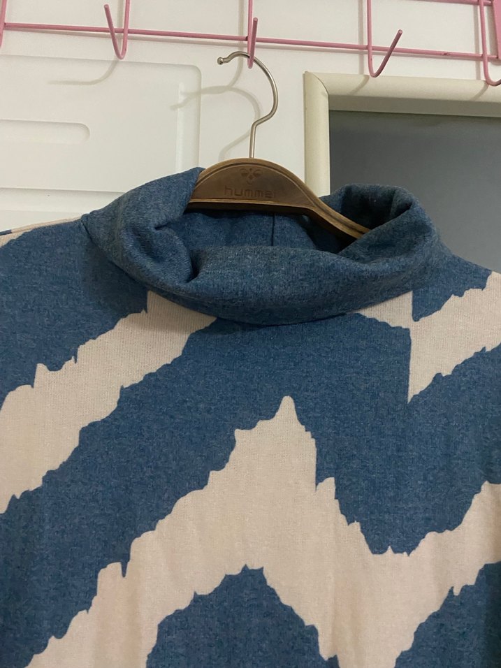 Kadın Mavi Gri Yüksek Yaka Batik Örgü Kazak Street one - Görsel 3