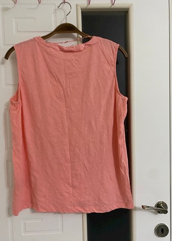 Pembe V Yakalı Kolsuz Keten Kadın Bluz - Görsel 4