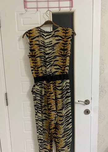 Kahverengi Zebra Desenli Kadın Tulum - Görsel 2