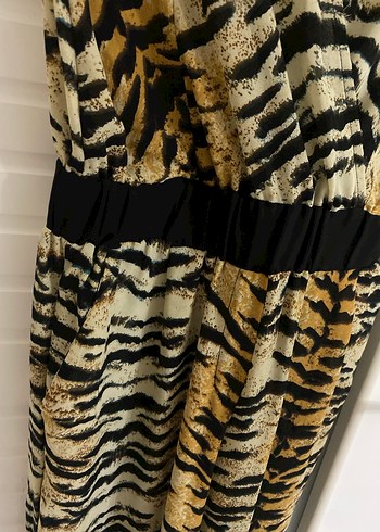 Kahverengi Zebra Desenli Kadın Tulum - Görsel 3