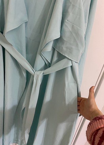 Mavi Keten Uzun  Kabanı - Görsel 3