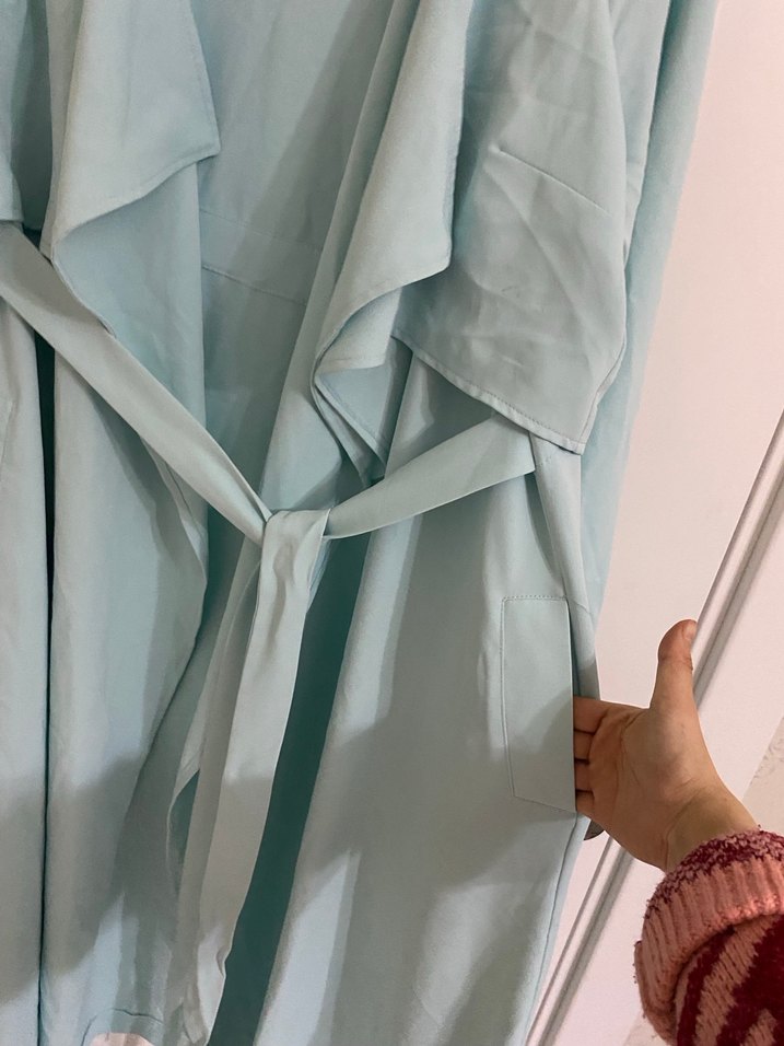 Mavi Keten Uzun  Kabanı - Görsel 3