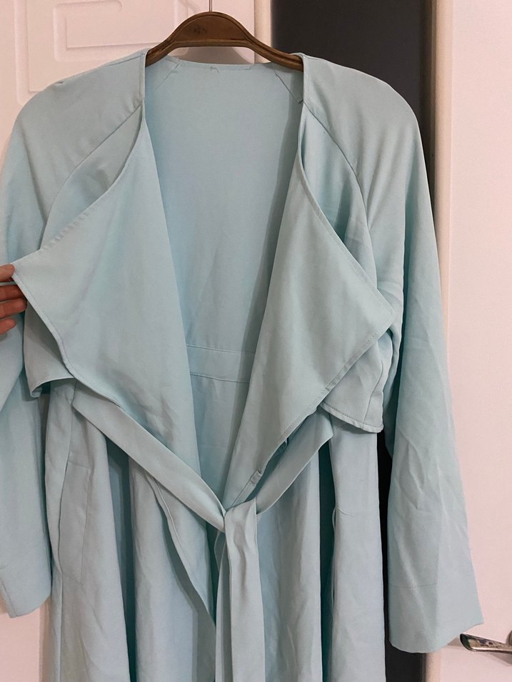 Mavi Keten Uzun  Kabanı - Görsel 2