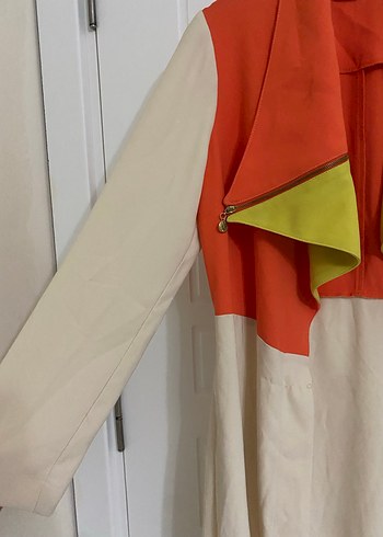 Renkli Drapeli Uzun Kadın Trençkot - Görsel 6