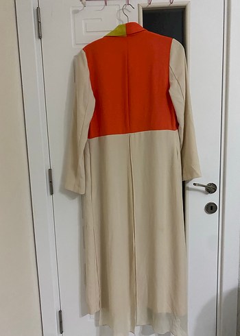 Renkli Drapeli Uzun Kadın Trençkot - Görsel 7