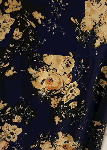 Lacivert Çiçek Desenli Uzun Salaş Elbise - Görsel 4