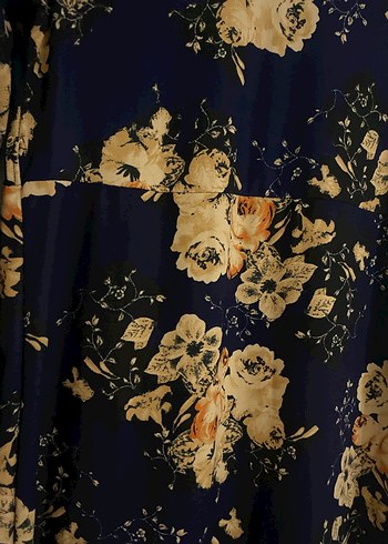 Lacivert Çiçek Desenli Uzun Salaş Elbise - Görsel 2