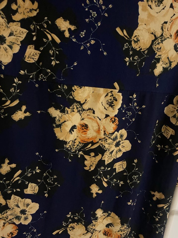 Lacivert Çiçek Desenli Uzun Salaş Elbise - Görsel 4
