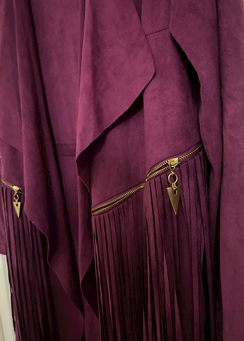 Bohem Tarz Mor Süet Uzun Kabanı - Görsel 3