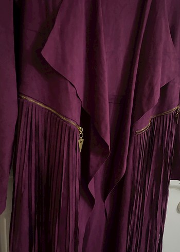 Bohem Tarz Mor Süet Uzun Kabanı - Görsel 5