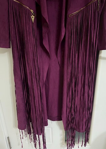Bohem Tarz Mor Süet Uzun Kabanı - Görsel 6