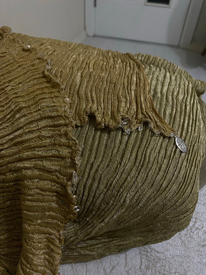 Bej Pileli Keten Kadın Şal - Görsel 3