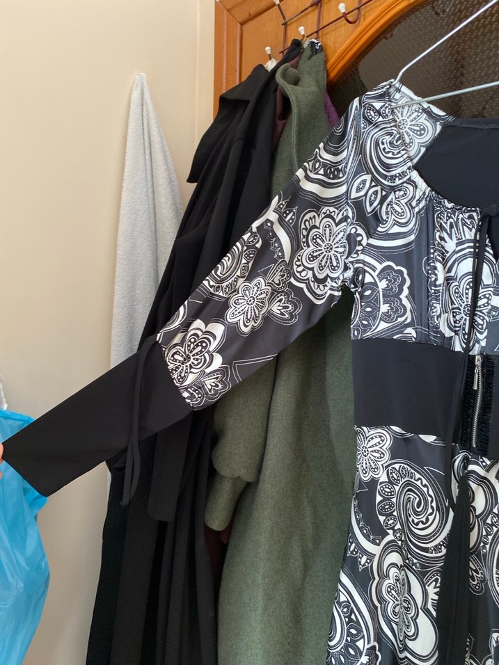 Uzun Kol Siyah Desenli Elbise - Görsel 4