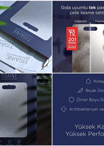 Seagate TISAINE Parlak Gri Paslanmaz Çelik Kesme Tahtası