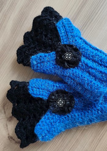 Kadın Mavi Örgü Gotik Eldiven - Görsel 2