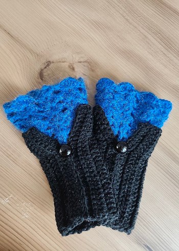 Kadın Mavi Siyah Örgü Goth Eldiven - Görsel 2
