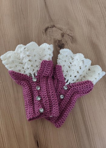 Dantel Detaylı Pembe Örgü Kadın Eldiveni - Görsel 2