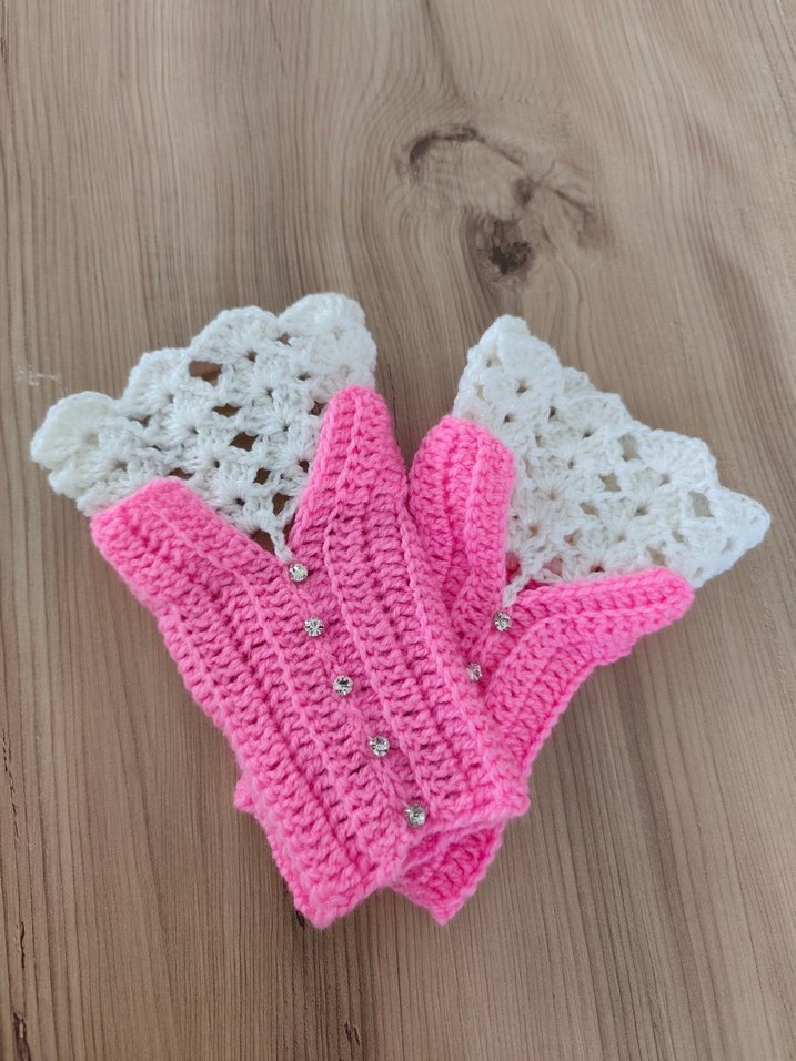 Dantel Detaylı Pembe Örgü Eldiven - Görsel 2