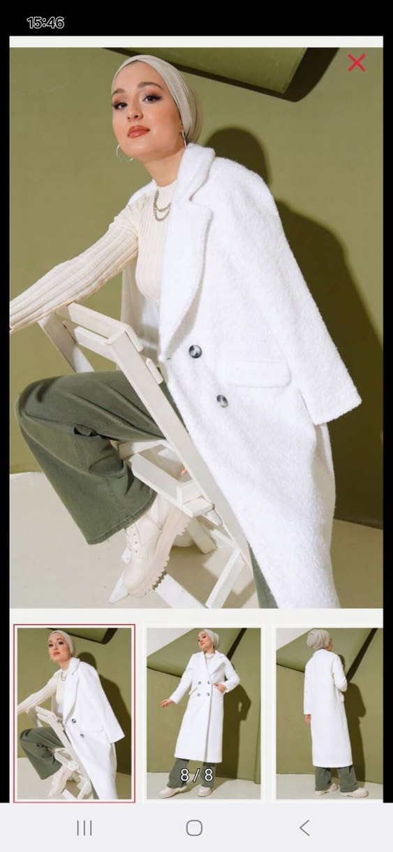 Çift Düğmeli Beyaz Uzun Kaban - Görsel 2