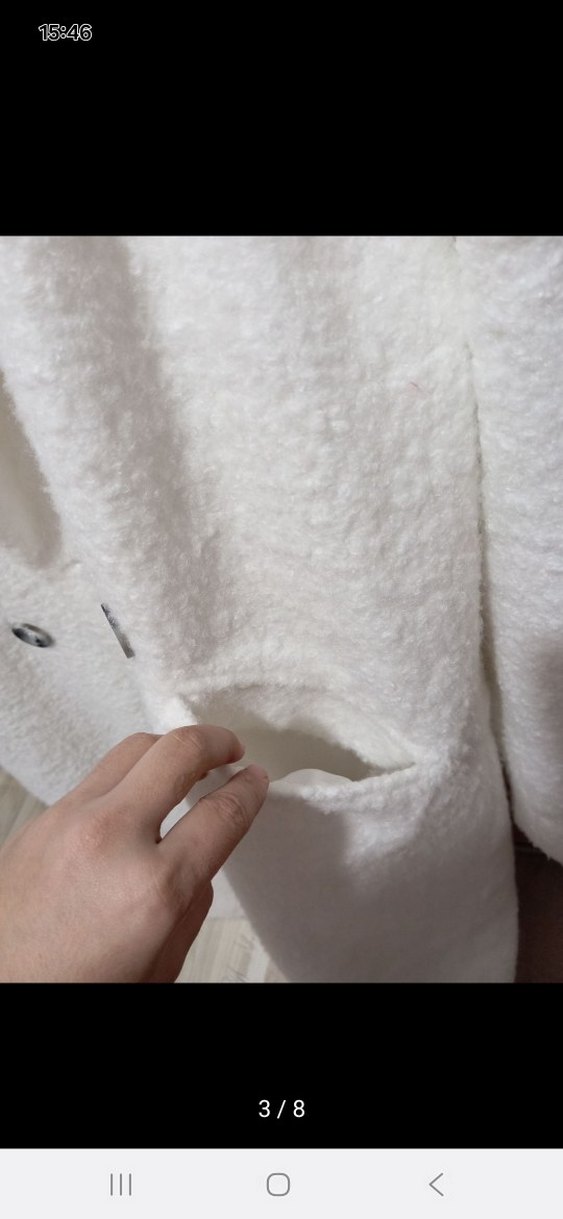 Çift Düğmeli Beyaz Uzun Kaban - Görsel 5