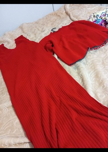 Kırmızı Rahat Örgü Kadın Mini Kazak - Görsel 4