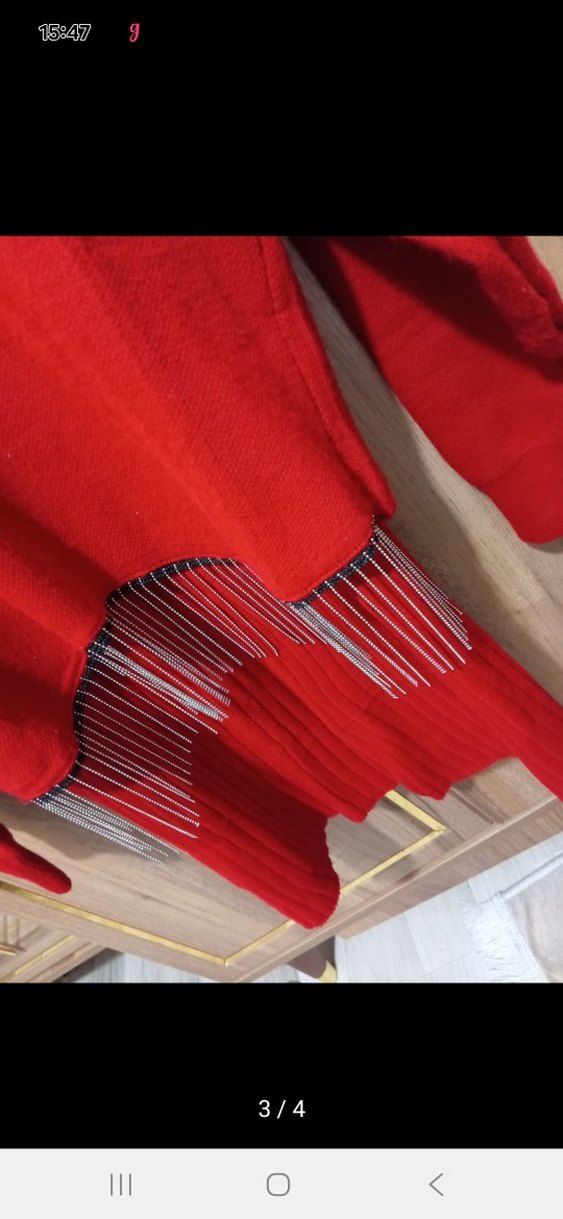 Kırmızı Rahat Örgü Kadın Mini Kazak - Görsel 3