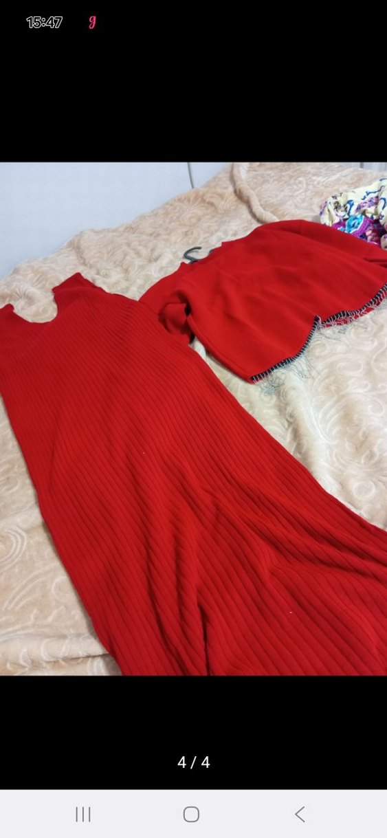 Kırmızı Rahat Örgü Kadın Mini Kazak - Görsel 4