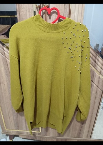 Sarı Uzun Kollu Boğazlı Triko Kazak - Görsel 5