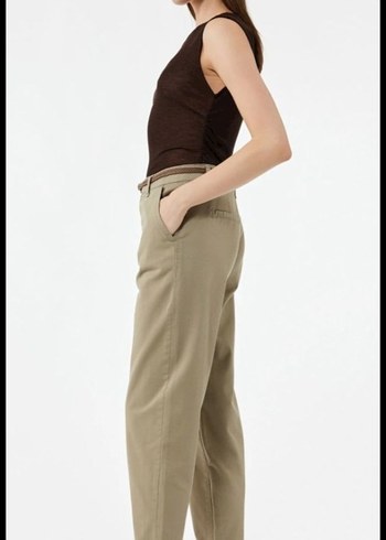 koton Kadın Kemerli Bej Boyfriend Pantolon - Görsel 2