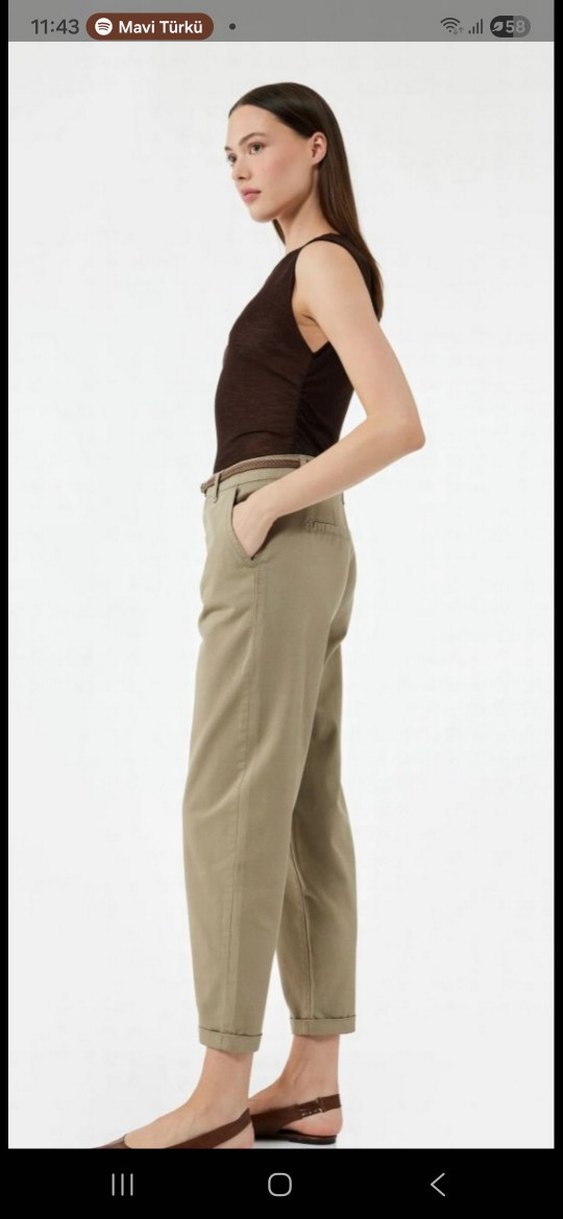 koton Kadın Kemerli Bej Boyfriend Pantolon - Görsel 2