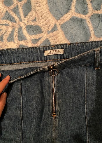 Fermuarlı Gri Denim Midi Etek - Görsel 2