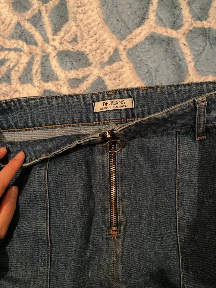 Fermuarlı Gri Denim Midi Etek - Görsel 2