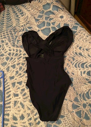 Drapeli Siyah Strappy Kadın Mayo - Görsel 2