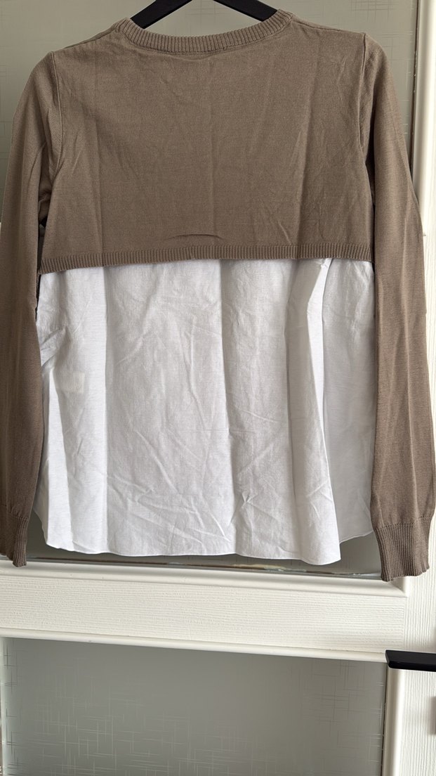 Bej Keten Uzun Kollu Salaş Triko - Görsel 2