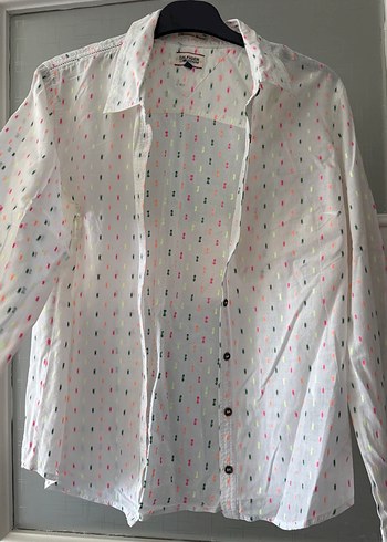 Düğmeli Pamuklu Beyaz Uzun Kollu Gömlek - Görsel 5